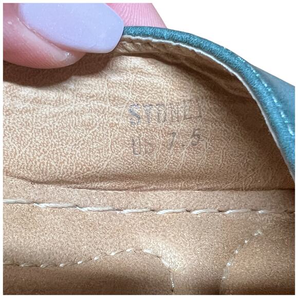 GOOD CHOICE Sydney Size 7.5 Turquoise Slip On Wedge Heel Sandals Floral Flower - Picture 14 of 14